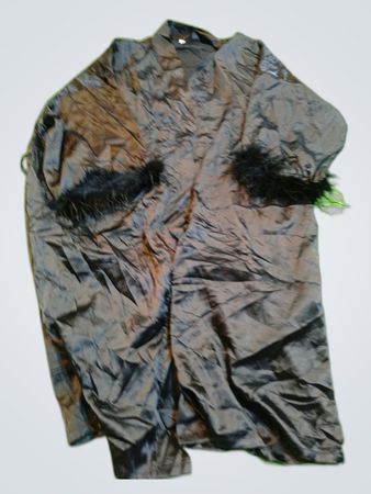 Unbranded Black Satin Blouse with Feather Accents