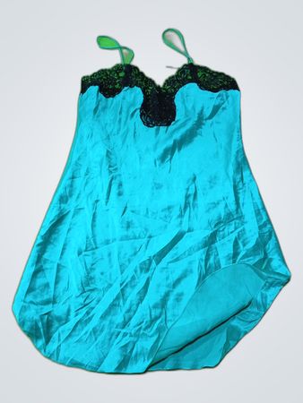 Teal Satin Slip Dress with Lace Trim