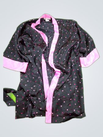 Morgan Taylor Black and Pink Printed Satin Kimono Jacket