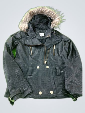 Black Leather Jacket with Fur Hood