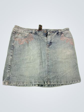 Denim Mini Skirt with Pink Embroidery