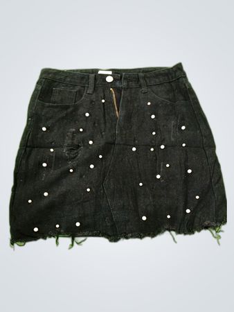 Unbranded Black Distressed Denim Mini Skirt