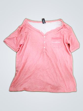 bebe Pink Short Sleeve Button-Up Sleepwear Top