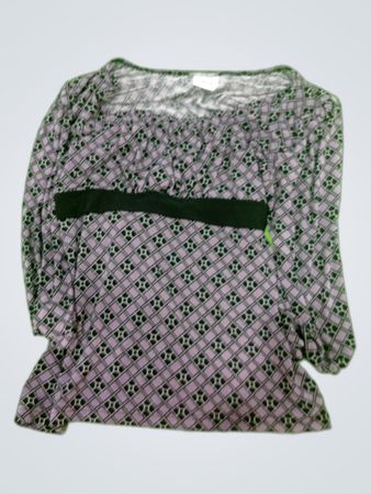 Blouse with Black Pattern and Ribbon