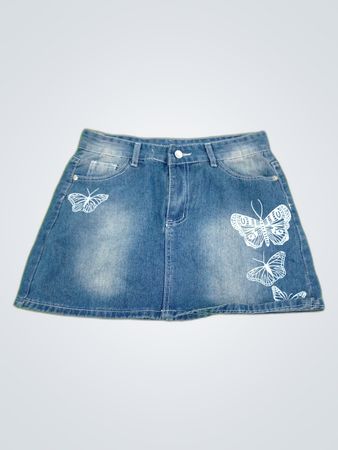Denim Skirt with Butterfly Design