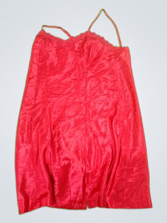 Red Satin Slip Dress with Lace Trim