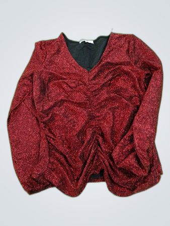 Hudson + Wilson Red Sequined Long Sleeve Blouse