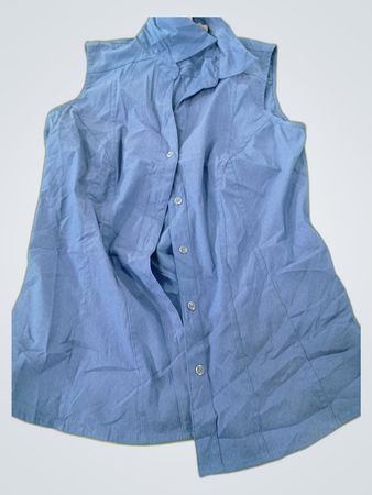 Blue Sleeveless Button-Up Shirt