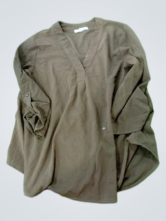 Shu Sky Khaki V-Neck Long Sleeve Blouse