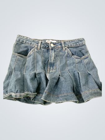 Pleated Denim Mini Skirt