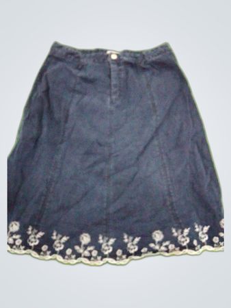 Denim Skirt with Floral Embroidery