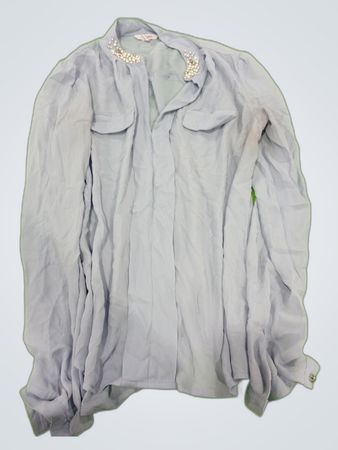 Light Blue Long Sleeve Shirt with Pearl Embellishments