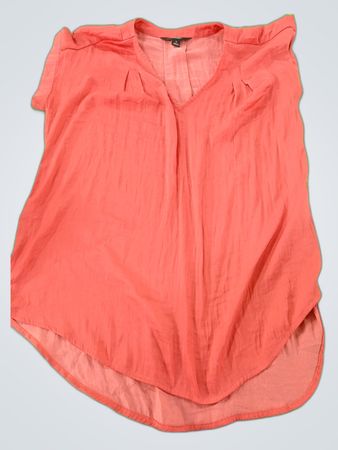 Coral V-Neck Sheer Blouse