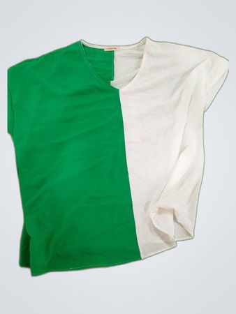 Cotton Bleu Green and White T-Shirt