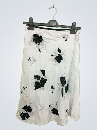 White Skirt with Black Floral Pattern