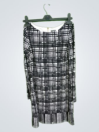 Vince Camuto Black and White Checkered Long Sleeve Mini Dress