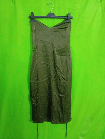 Urban Outfitters Olive Satin Strapless Mini Dress