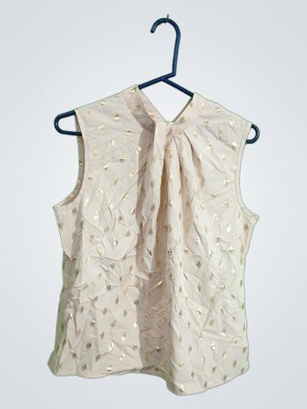 Women's White Sleeveless Top with Gold Foil Details