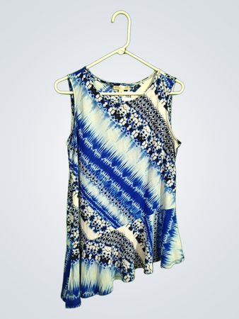 Blue and White Floral Sleeveless Top