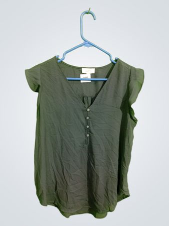 LOFT Gray V-Neck Chiffon Blouse
