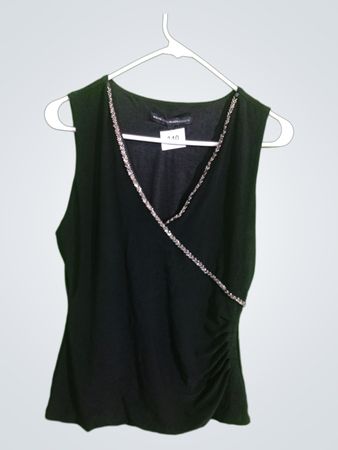 Black Sleeveless Top with Silver Trim