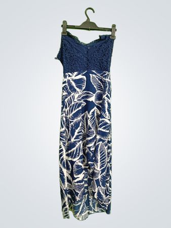 Blue and White Tropical Leaf Dress