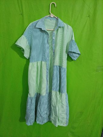 Green and Blue Striped Dress