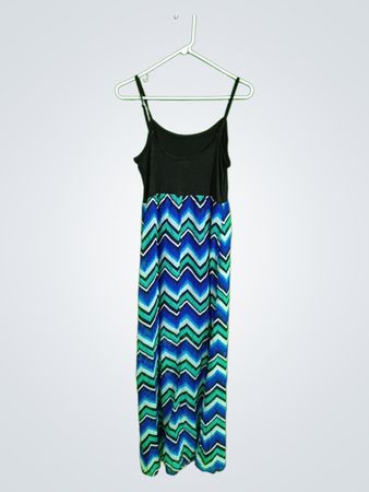 rue21 Black and Teal Chevron Midi Dress
