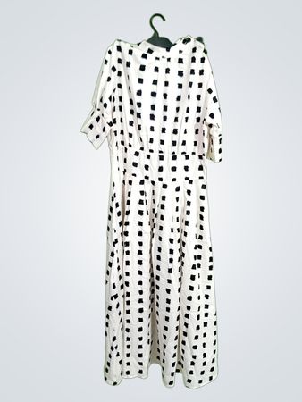 Long White Dress with Black Polka Dots