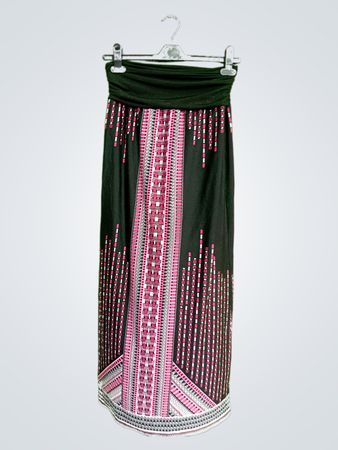Black Skirt with Pink and White Pattern