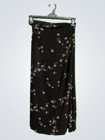 Black Floral Embroidered Wrap Skirt