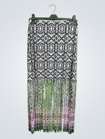 ASHLEY STEWART Black and White Fringed Skirt