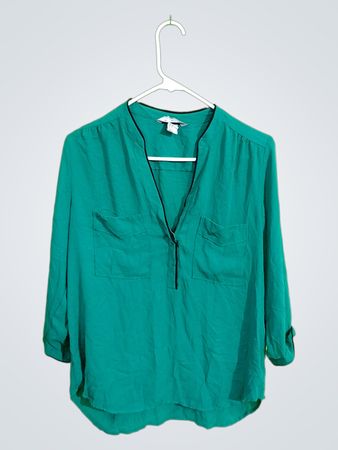 Green Blouse with Black Trim
