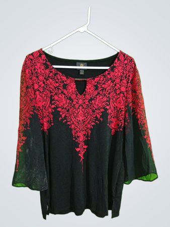 JM Collection Embroidered Black Blouse