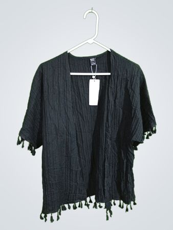 Black Tassel Trim Kimono