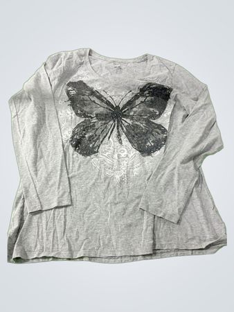 Hanes Gray Long Sleeve Shirt with Butterfly Design