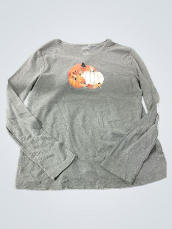 Gray Long Sleeve Shirt with Pumpkin Graphic