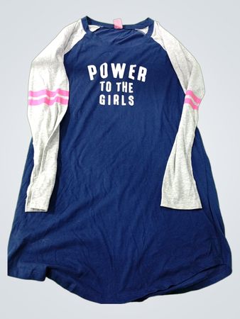 Long Sleeve Blue Shirt with Gray and Pink Accents