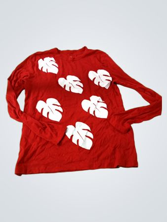 Red Long-Sleeve Shirt with White Leaf Design