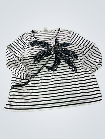 Chico's Striped Long-Sleeve Shirt with Palm Tree Design
