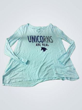 Light Blue Long-Sleeve Shirt with Unicorn Design