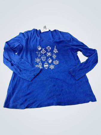 Karen Scott Blue Long-Sleeve Shirt with Christmas Design
