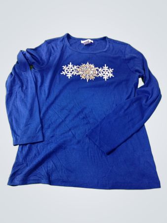 Rebecca Malone Blue Long-Sleeve Top with Snowflake Design