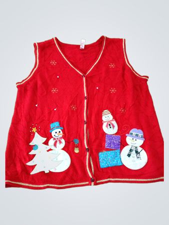 Red Christmas Vest with Snowmen