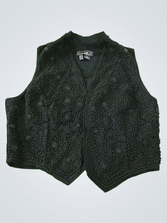 DKNY Black Embroidered Wool Vest