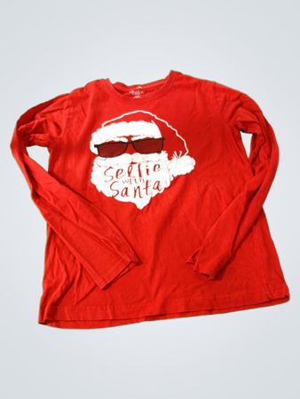 Red Long-Sleeve T-Shirt with Santa Graphic