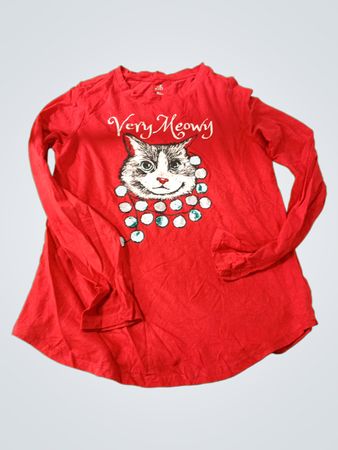 Red Long Sleeve T-Shirt with Cat Graphic