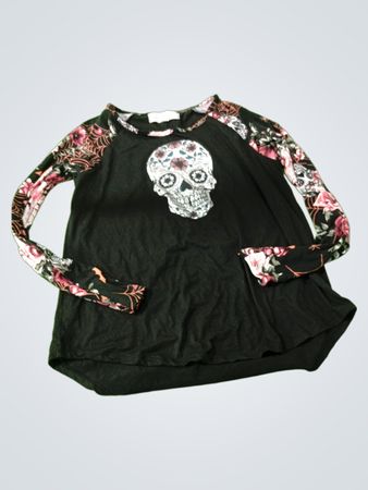 Black Floral Skull T-Shirt