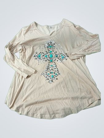 REBA Women's XL Tan Cross Embellished Shirt