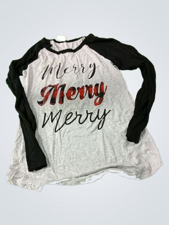Gray and Black Long-Sleeve Shirt with “Merry” Text